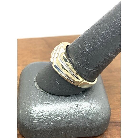 Men's Ring 10k Gold Two Tone Diamond 0.05ctw Statement Cocktail Estate Size 10.5 - Picture 8 of 13